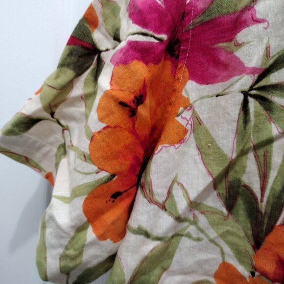 Caribbean Joe Linen Tropical Floral Shirt 1X NWOT Button Front Resort Vibes Top - Picture 10 of 11